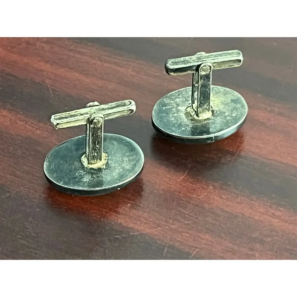 VTG Carved Mother of Pearl Sterling Silver Cufflinks Palm Tree Asian Beachy